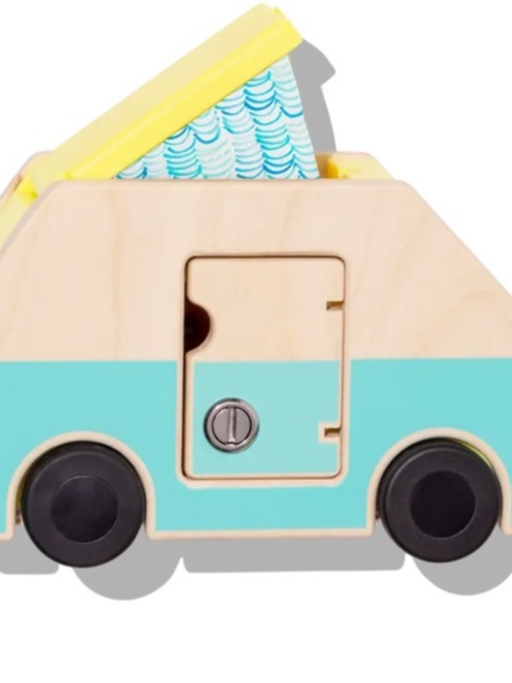 LOVEVERY Wooden Teal Camper Van Toy with Three Peg People